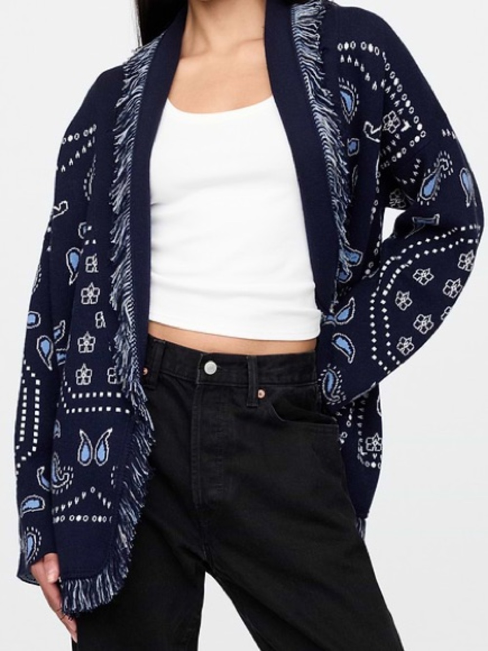 Gap Cotton-Blend Fringe Shawl Cardigan